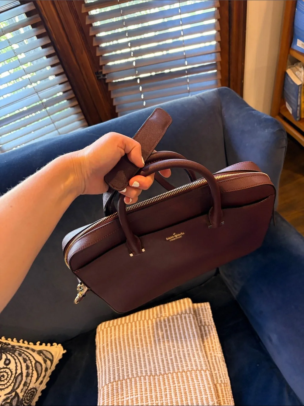 kate spade wine Saffiano leather tote